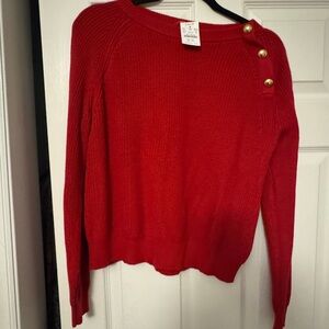 J. Crew Factory Red Sweater with Gold Button Accents